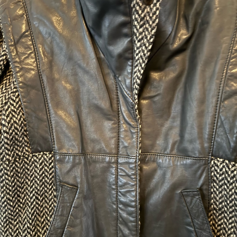 Women's vintage leather and wool Stylish Black and Gray Women's Jacket vintage 7 - Picture 2 of 7
